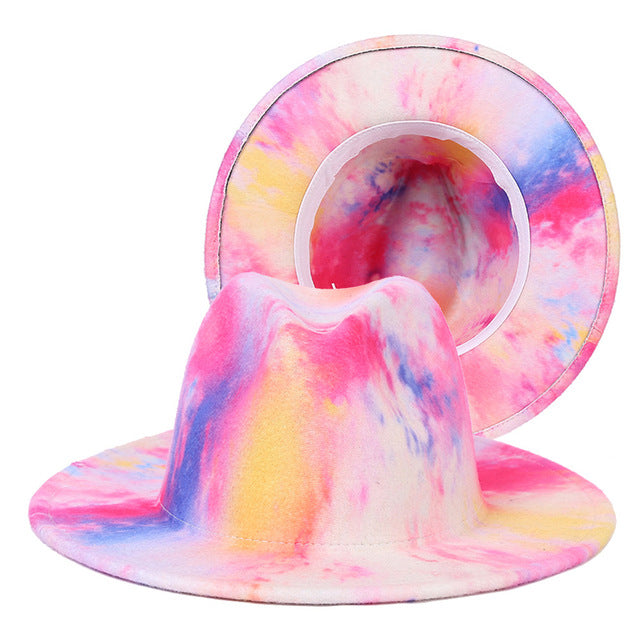 Tie-dye fedora hat wholesale autumn and winter graffiti letters monochrome hat unisex hand-painted felt winter hat шляпа женская
