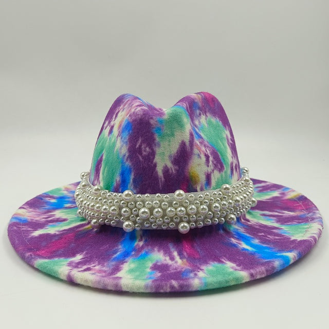 Tie-dye fedora hat wholesale autumn and winter graffiti letters monochrome hat unisex hand-painted felt winter hat шляпа женская