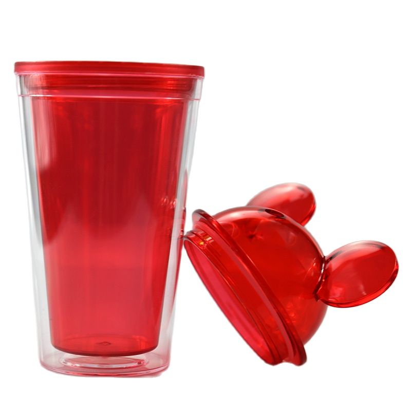 450ml Double Layer Tumbler Plastic Mug Coffee Cup Straw Cup Creative Transparent Cute Water Cup Outdoor Portable Gift Cup