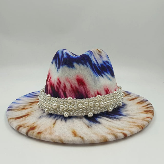 Tie-dye fedora hat wholesale autumn and winter graffiti letters monochrome hat unisex hand-painted felt winter hat шляпа женская