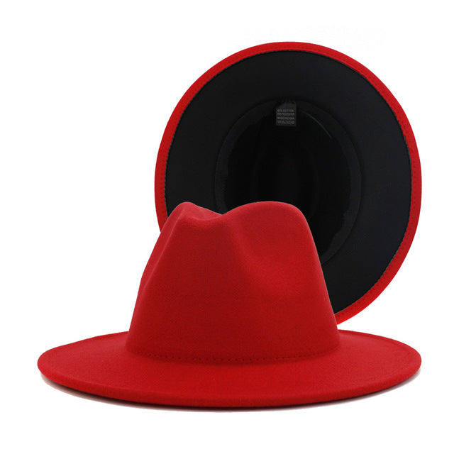 Two tone Fedoras Jazz Hats Cowboy Hats For Women And Men Double-sided Color Cap Red With Black Wool Bowler Hat Wholesale шапка