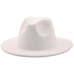 Fedoras women&#39;s Hat Big Brim Autumn Solid Formal Dress Wedding Woman Hat Camel Black White Fedora Felted Classic Cap Winter Hats