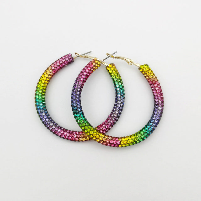 Rainbow Colorful Rhinestone Crystal Hoop Earring For Women And Girls Party Gift Jewelry Accessories