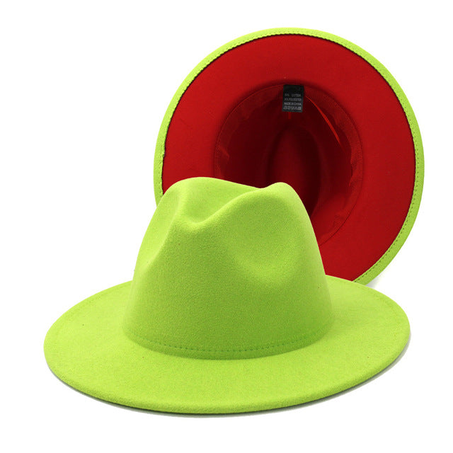 Two tone Fedoras Jazz Hats Cowboy Hats For Women And Men Double-sided Color Cap Red With Black Wool Bowler Hat Wholesale шапка