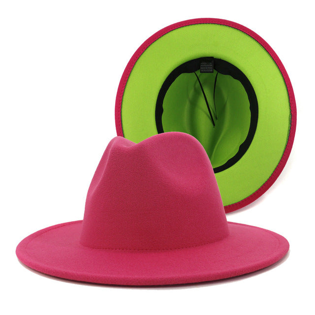 Two tone Fedoras Jazz Hats Cowboy Hats For Women And Men Double-sided Color Cap Red With Black Wool Bowler Hat Wholesale шапка