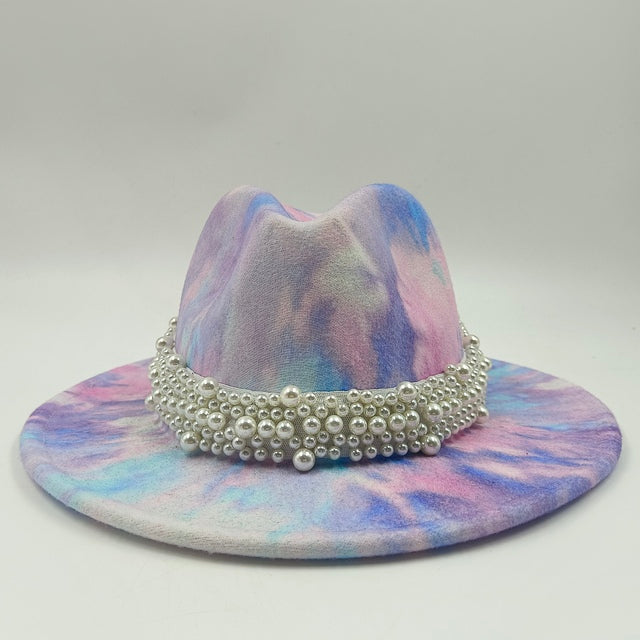 Tie-dye fedora hat wholesale autumn and winter graffiti letters monochrome hat unisex hand-painted felt winter hat шляпа женская